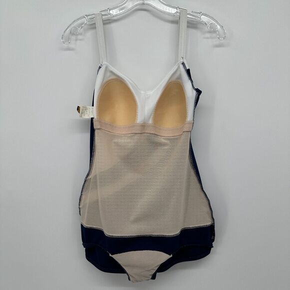 Vintage 60s Swimsuit Size 12 Front Skirt‎ Union Label One Piece Blue White USA - Picture 5 of 14